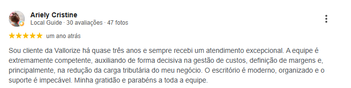Avaliação 5 estrelas de Ariely Cristine no Google