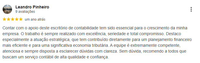 Avaliação 5 estrelas de Leandro Pinheiro no Google