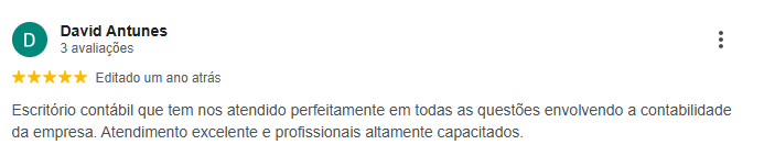 Avaliação 5 estrelas de David Antunes no Google