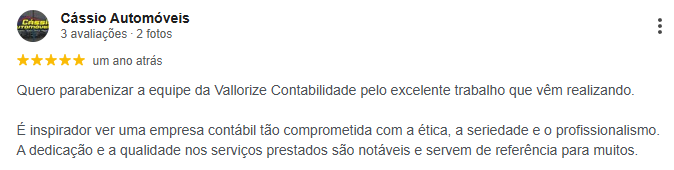 Avaliação 5 estrelas de Cássio Automóveis no Google
