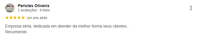 Avaliação 5 estrelas de Pericles Oliveira no Google