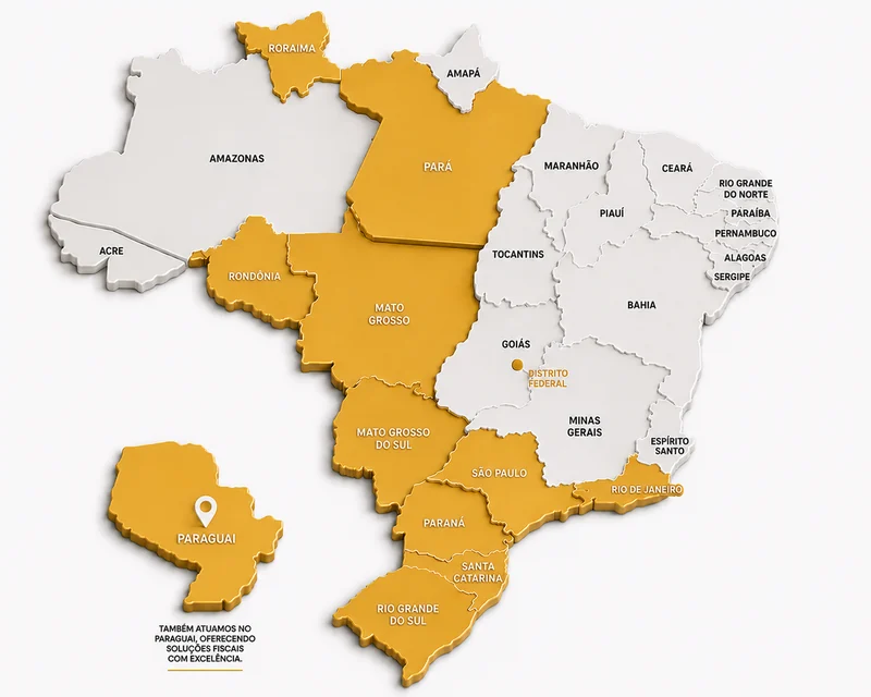 Mapa da atuação nacional da Vallorize: estados no Brasil e o Paraguai
